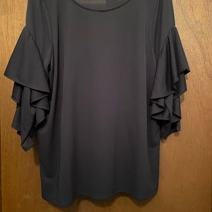 Eloquii, Women’s Navy Flutter Sleeve Top, Size 14/16